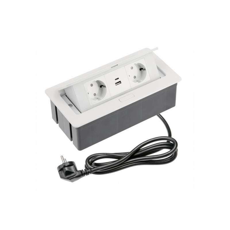 UTIČNICA UGRADNA ZA STOL 2X+USB A+C PREKLOPNA BIJELA