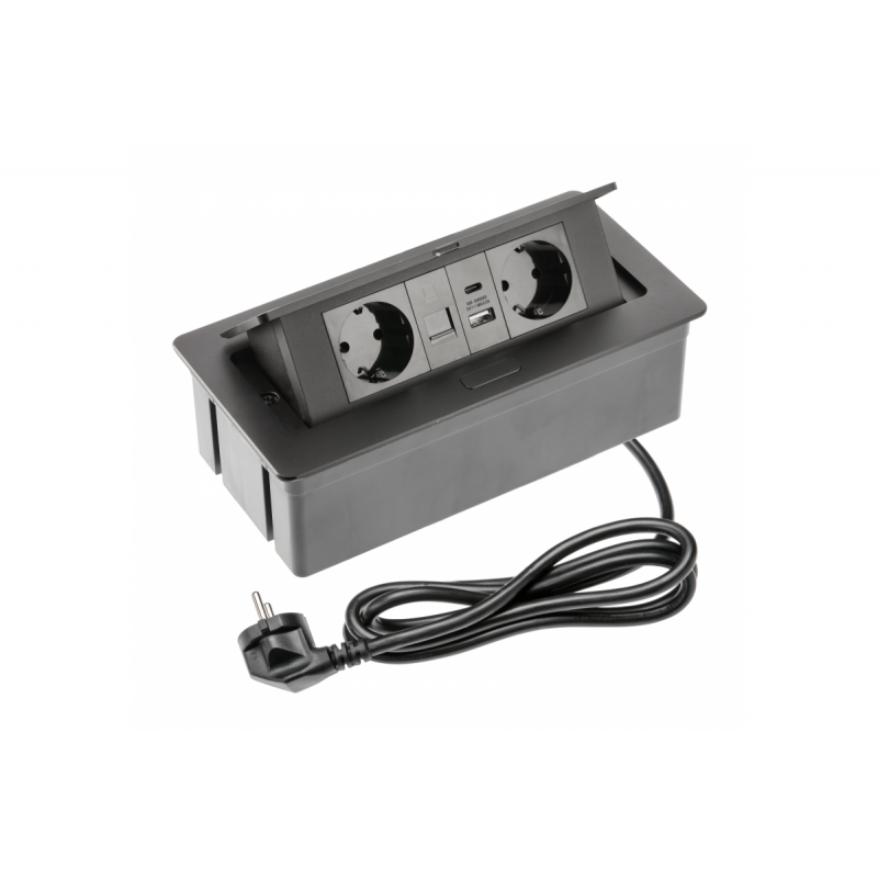 UTIČNICA UGRADNA ZA STOL 2X,A+C,RJ45,MULTISOFT CRNA
