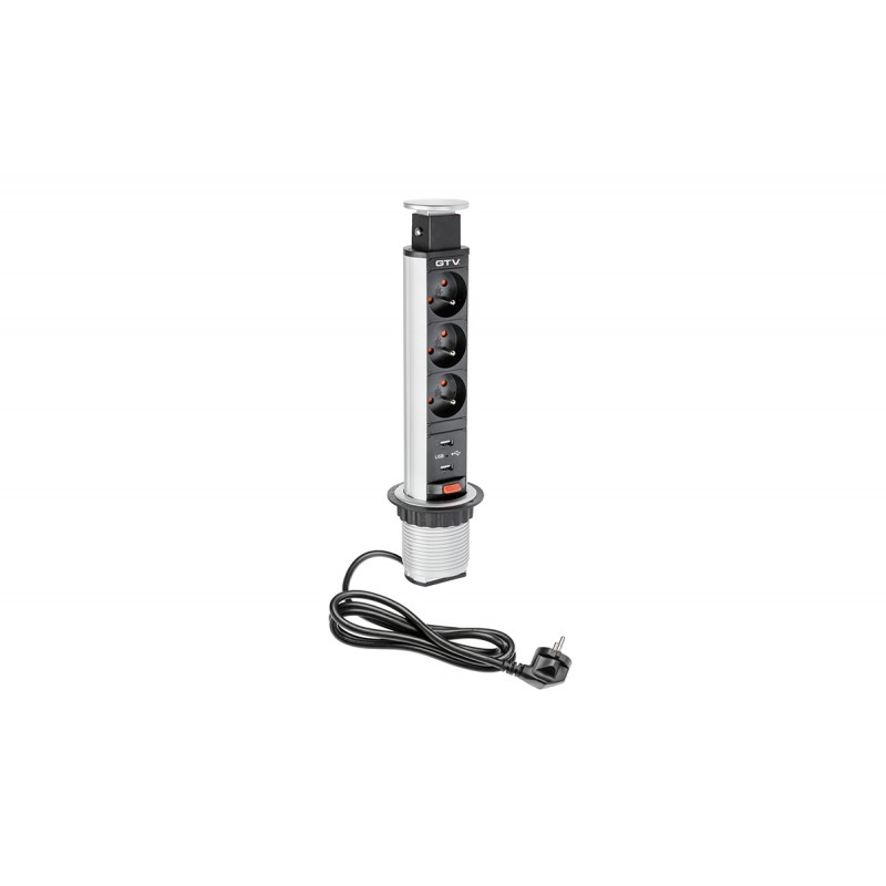 UTIČNICA UGRADNA ZA STOL 3X SIVA  +USB FI 60