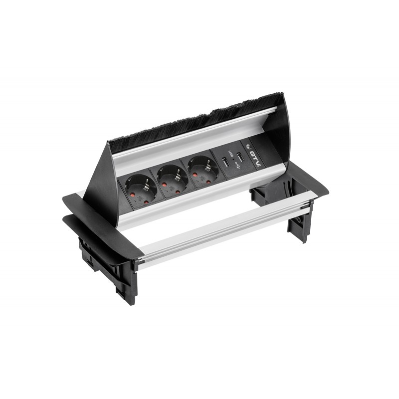 UTIČNICA UGRADNA ZA STOL 3X + 2XUSB PREKLOPNA